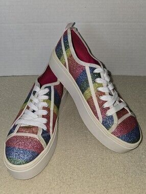 Zara Women’s Glitter Rainbow Platform Sneakers - White Trim size 39/ 8US